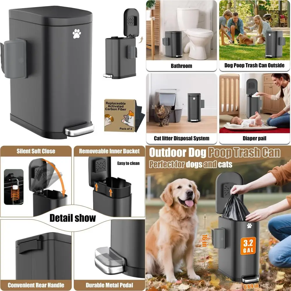 

Stainless Steel 3.2 Gallon Outdoor Trash Can with Step Pedal and Odor Control Lid for Dog Waste Disposal