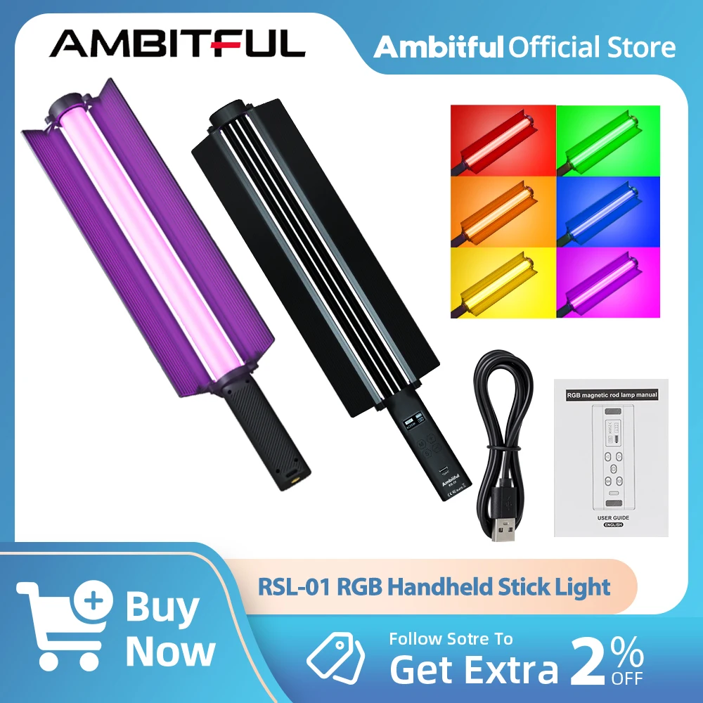 

Ambitful RSL-01 RGB LED Light Stick for Photography Video 2500K-9000K Handheld Tube Light with 2600mAh Battery Lighting Effects