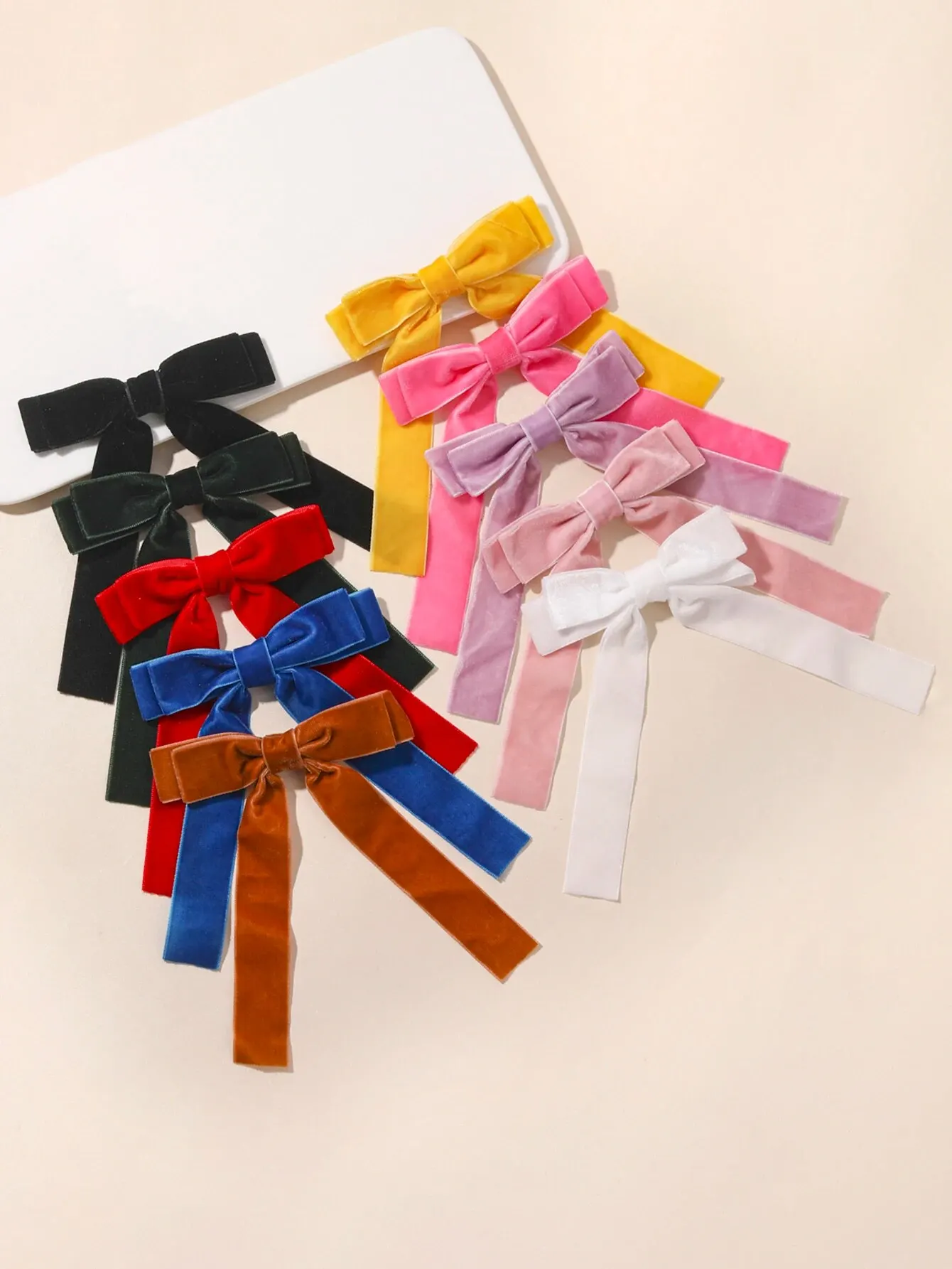 10PC Set Versatile Velvet Ribbon Hairtying Double Layered Bow Hair Clips for Girl Hair Clip Hair Accessories Headwear Hair Pin