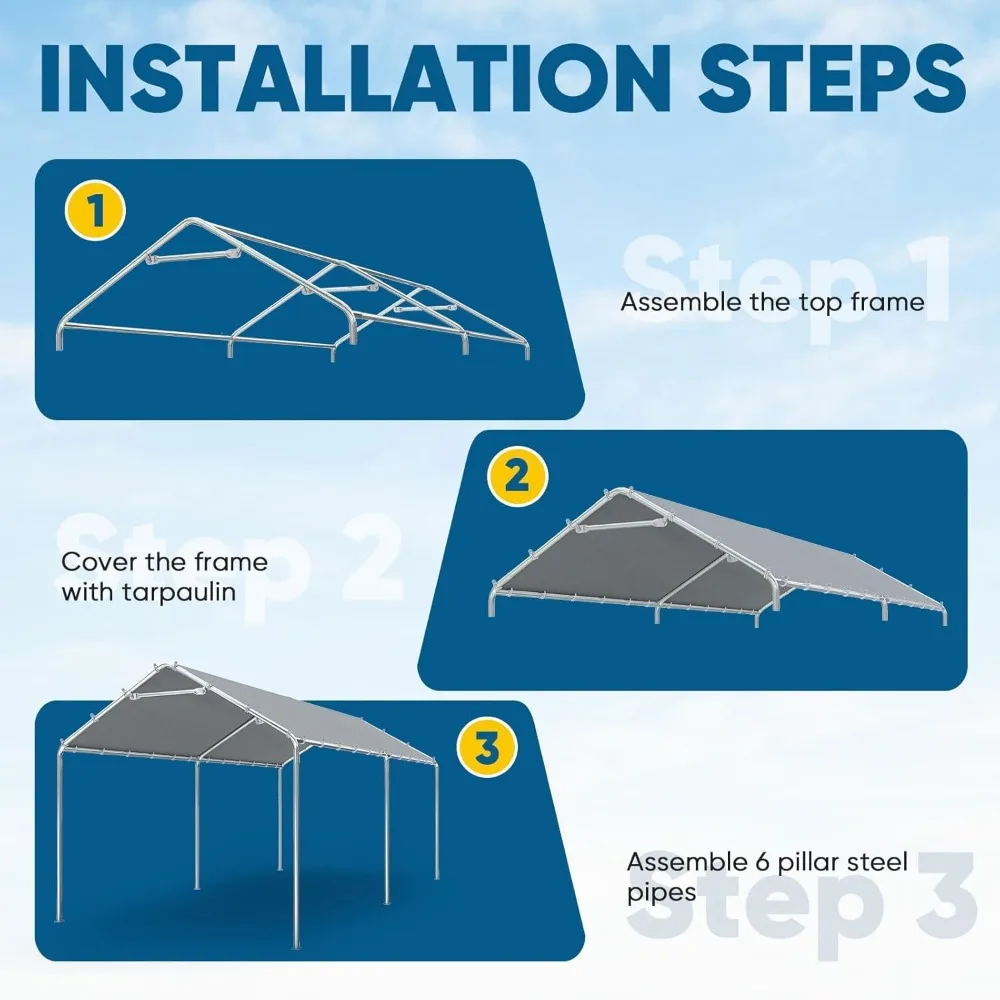 الثقيلة 10x20 قدم مرآب المظلة في الهواء الطلق المرآب المأوى عززت هيكل قارب خيمة سيارة حماية طويلة الأمد #6