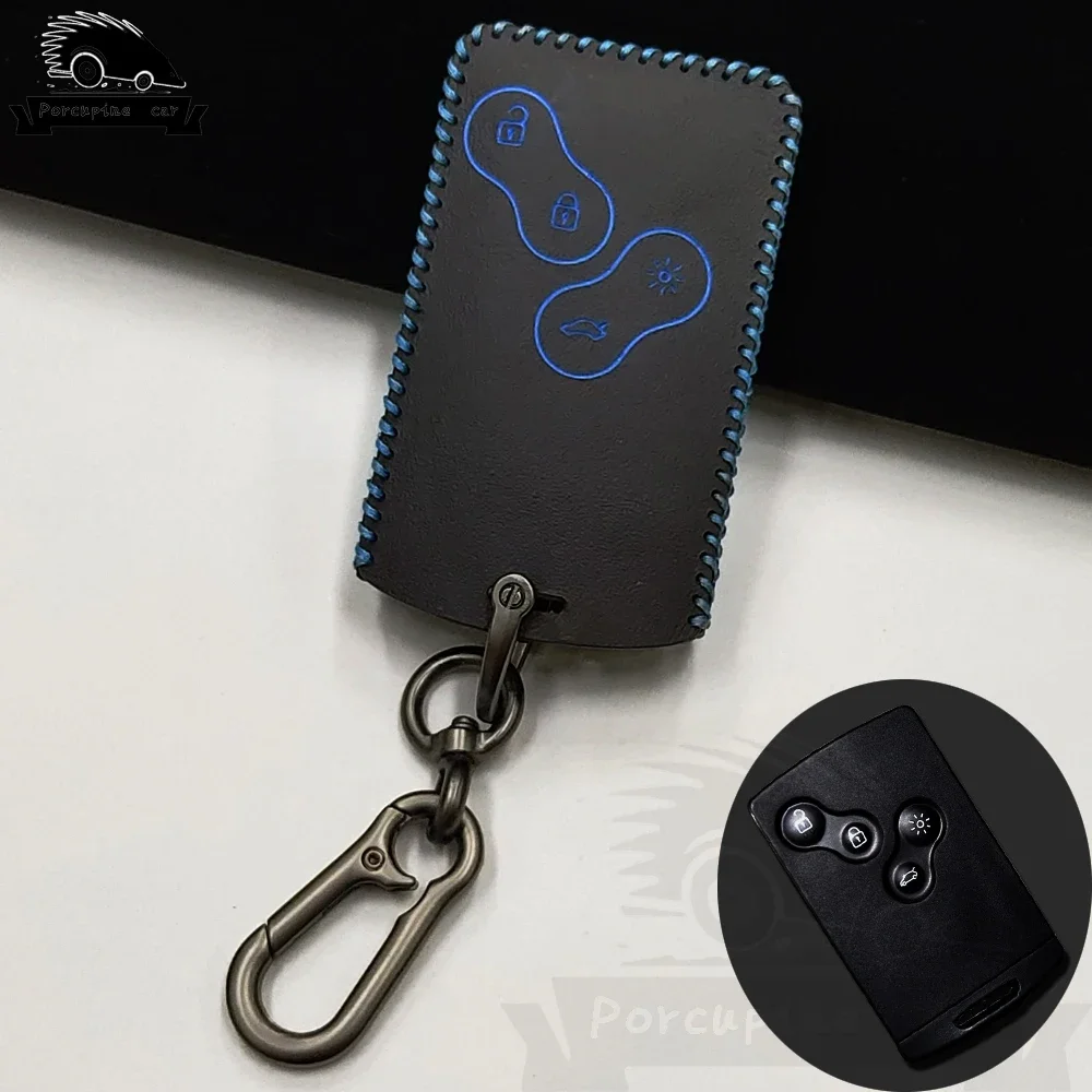 Leather Key Case Holder for Renault Clio Scenic Megane 2 3 Duster Sandero Captur Twingo Koleos 4 Buttons Key Cover Keychain