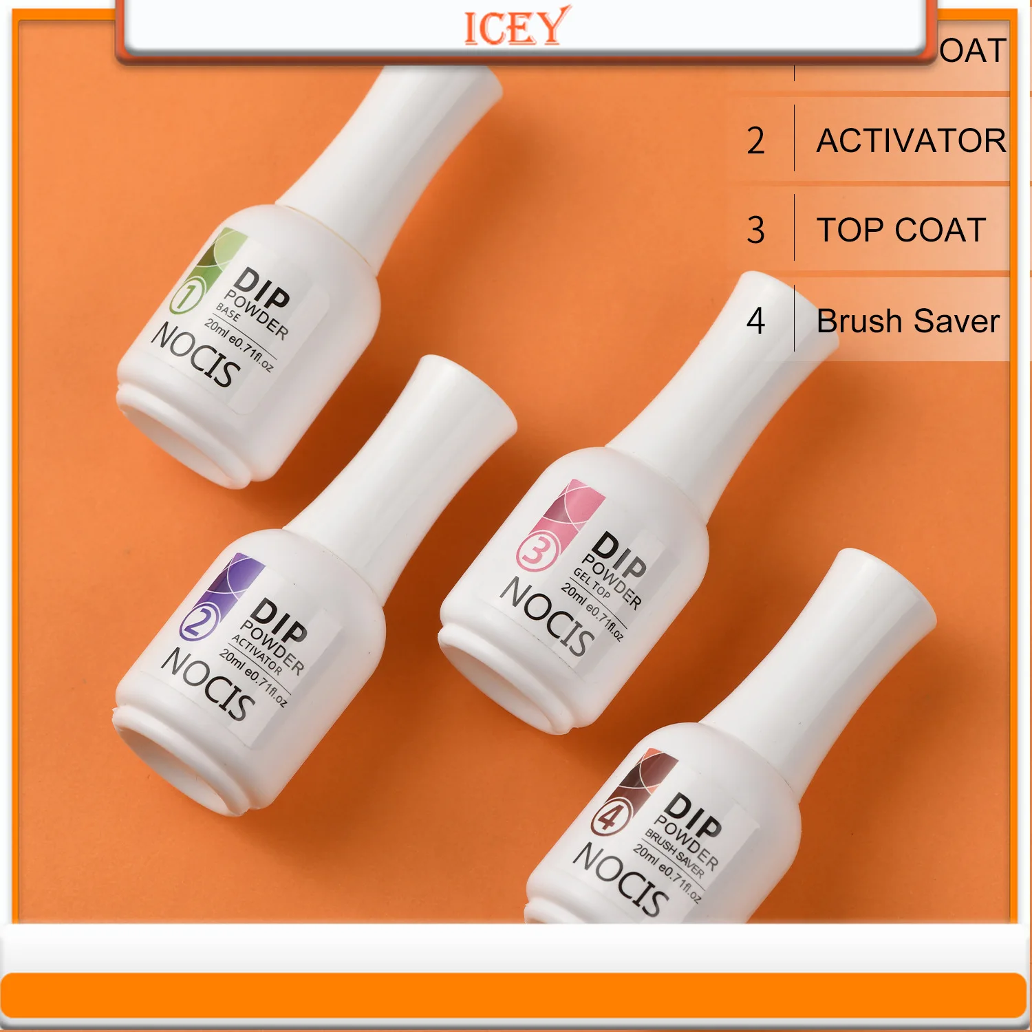 Icey Beauty 20ML Immersion Powder Liquid Base Coat Activated Top C Multi-Use Top Base Coat Nail Natural Dry Without Lamp Cure