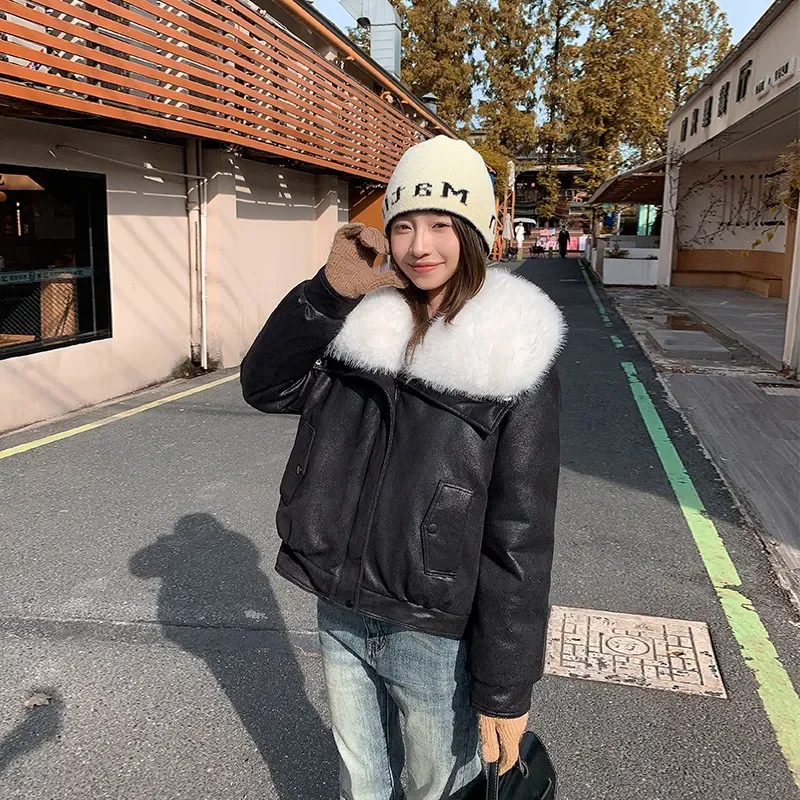 

Новая зимняя куртка-парка 2026 года из овечьей шерсти и искусственного меха, в стиле пэчворк, свободного кроя, теплая, для мотоциклистов, в уличном стиле ﻿