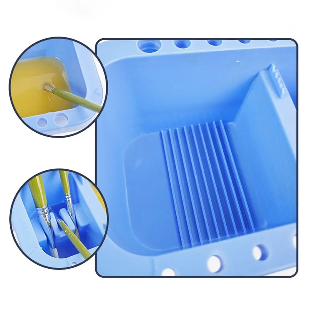 Multifunctional 3-in-1 Brush Washer Brush Bucket Multi-purpose Rectangular Paint Box Portable Plastics Blue Palette Art Student