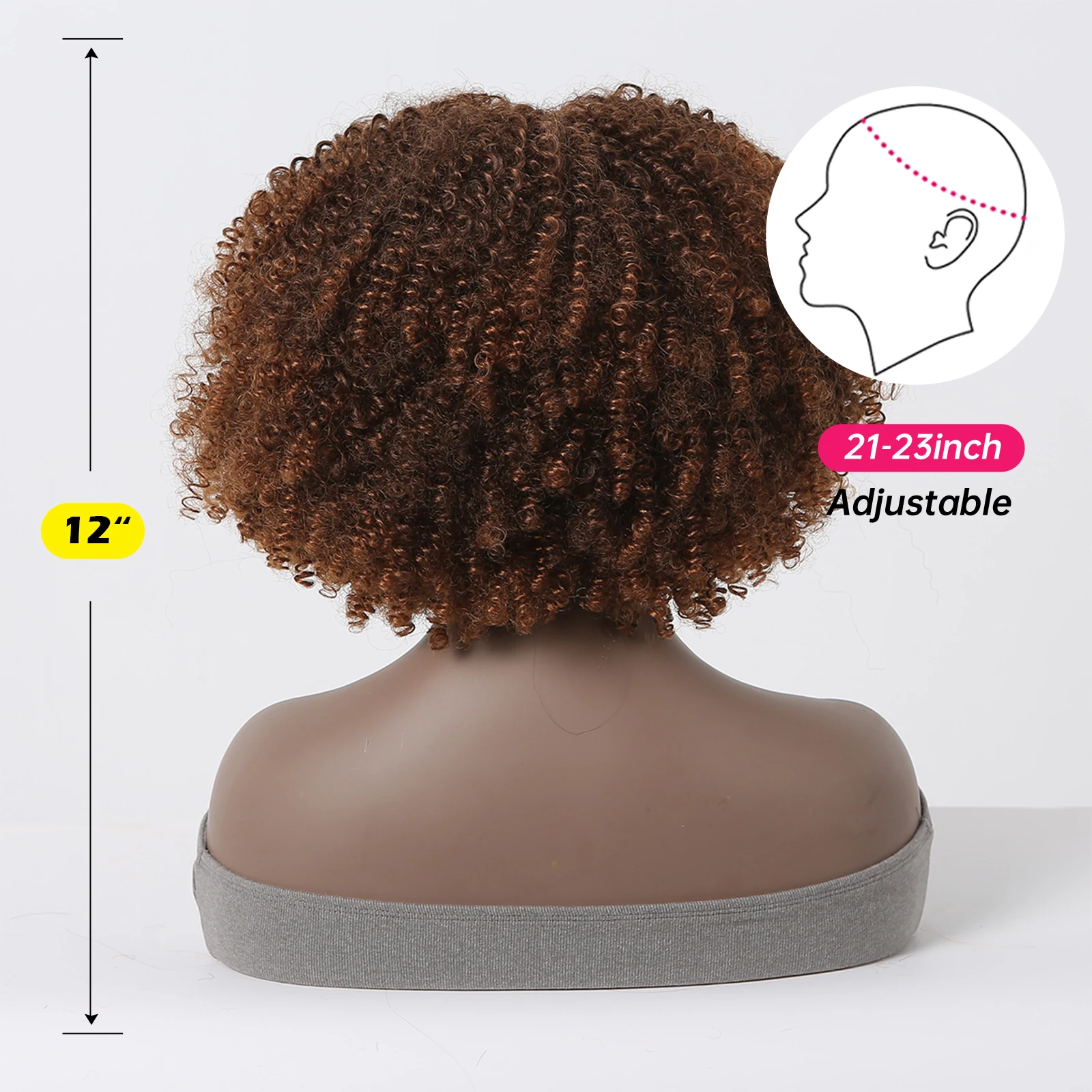Kinky Curly Wave Wig Afro Bomb Curly Synthetic Wig with Bangs 12 Inch Short Full Wigs for Black Women Fluffy Light Brown Wigs