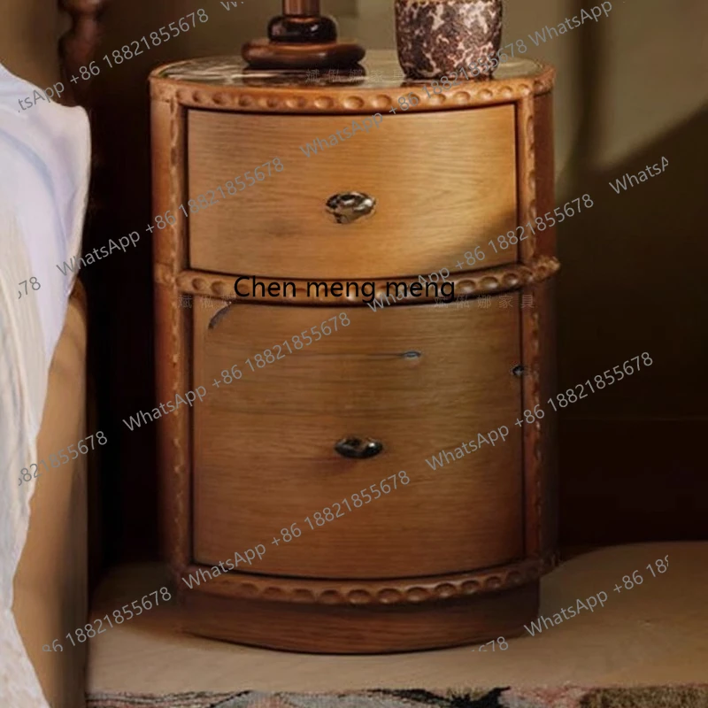 

Round carved bedside table/retro log storage cabinet/French drawer slate