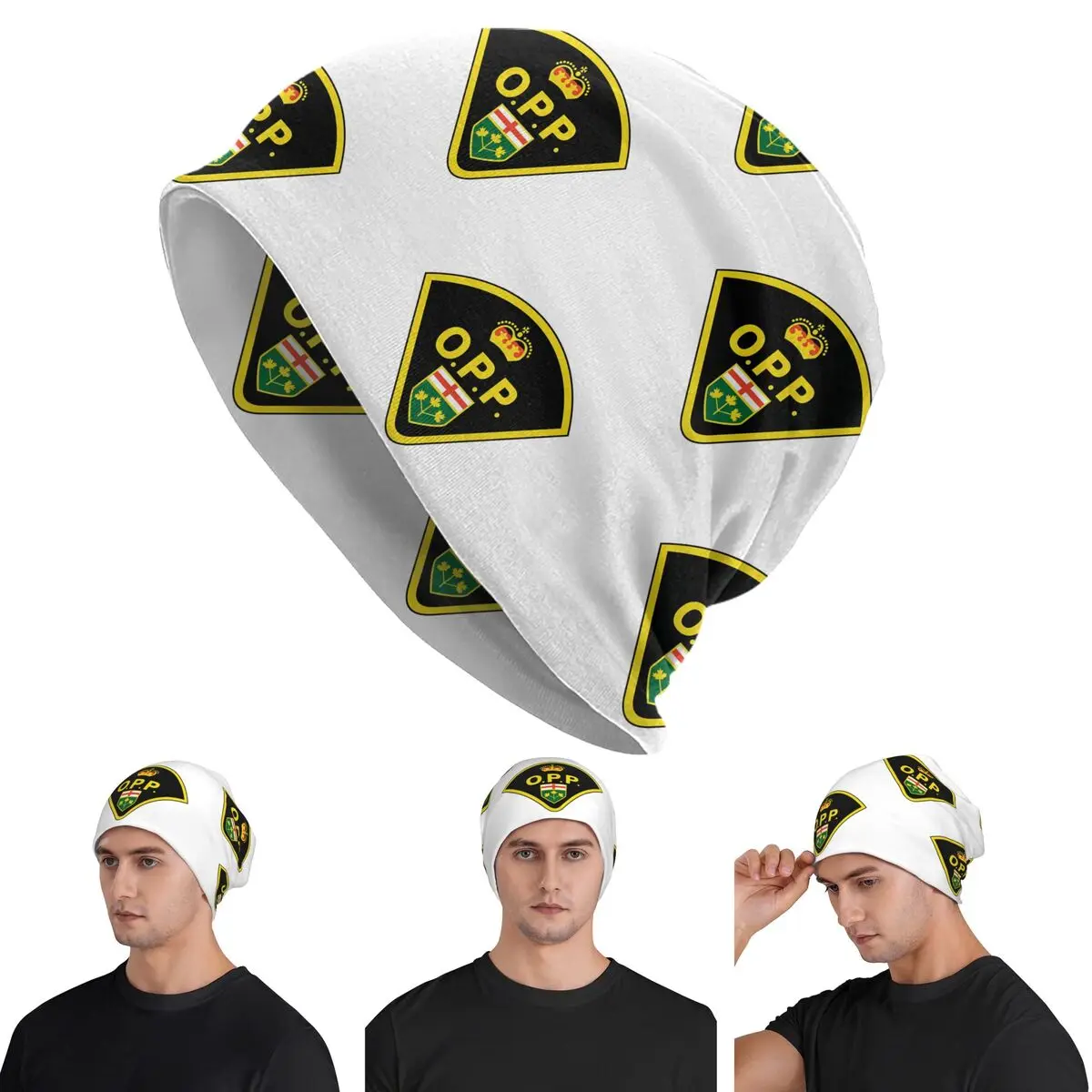 Flash Of Ontario Provincial Police Warm Knitted Cap Hip Hop Bonnet Hat Autumn Winter Outdoor Beanies Hats for Men Women Adult