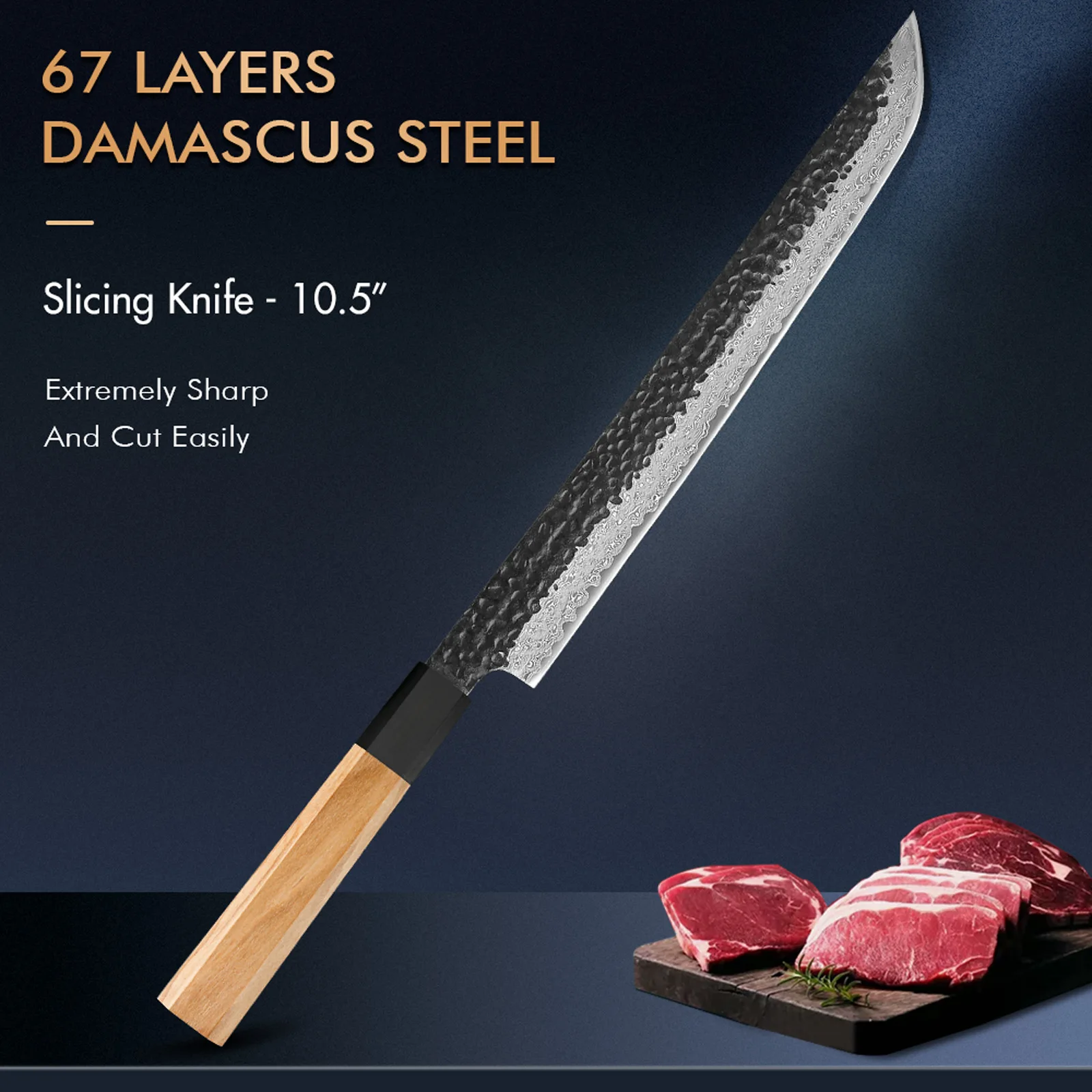 

TURWHO 10.5" Japanese SIicing Knife Damascus Steel Hand Forged Kitchen Chef Knives Sharp Cutting Meat And Sashimi Fish Fillets