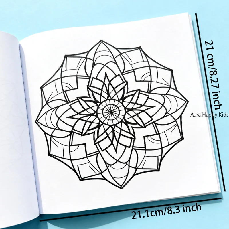 An Adult Decompression Mandala Meditation Coloring Picture Book, Colorful Symmetrical Flower Mandala Line Draft Coloring Drawing