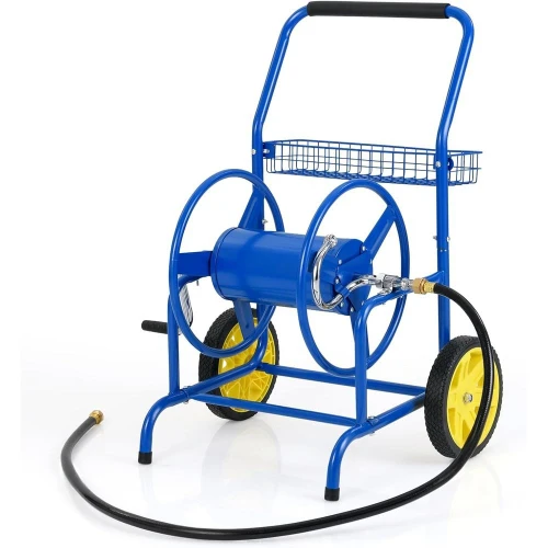 

Garden Hose Cart, 230 T o 5/8" Large acity, Heavy-Duty Metal Hose Cart w/ 2 Wheels, Storage Basket, Portable Water Hose Organize