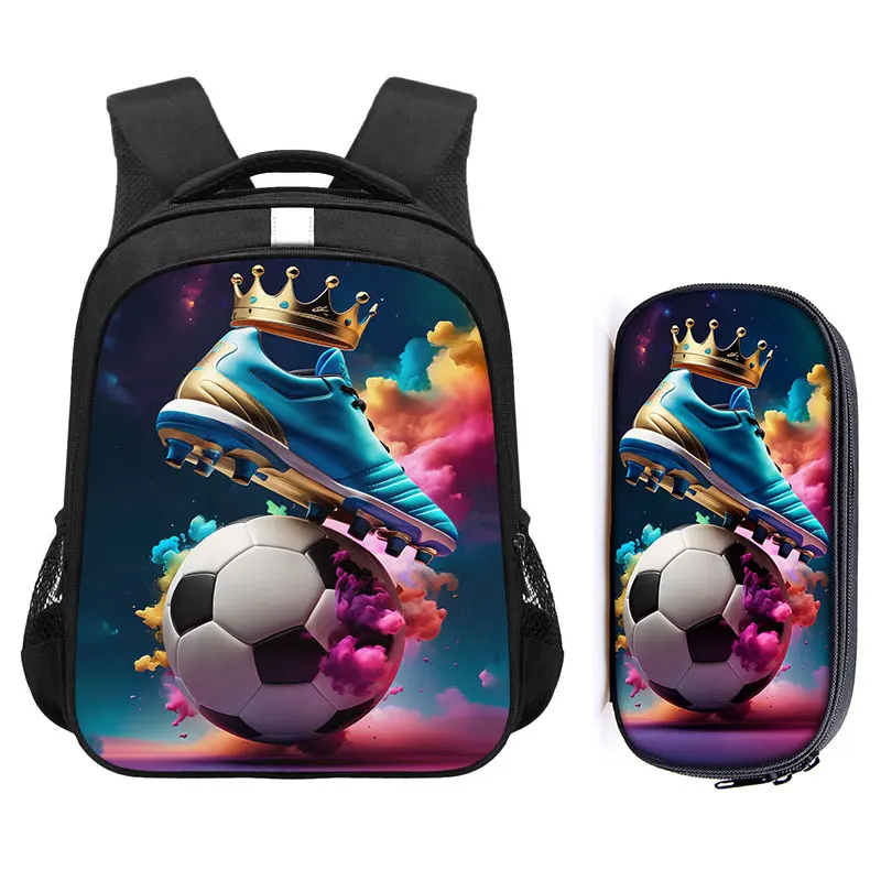 Cool Golden Soccer with Crown Print Backpack Teenager Boys Girls Football Sport Children Schoolbags Pencil Bag Backpacks Gift