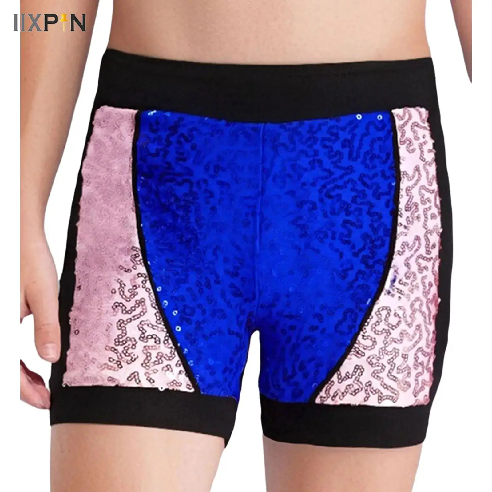 

Kids Girls Jazz Ballet Dance Shorts Gymnastics Costume Elastic Waist Color Block Patchwork Sparkly Sequins Boxer Shorts Pants