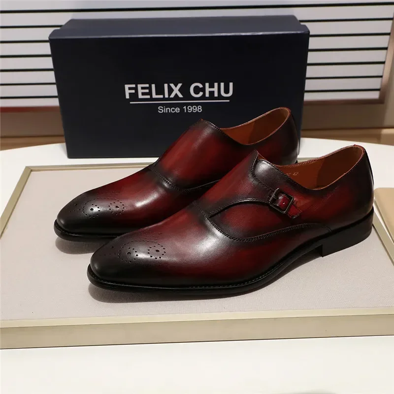 European Style Gentleman Monk Strap Formal Shoes - 3 Colors Pointed Toe Men's Dress Loafers with Buckle Strap for Parties