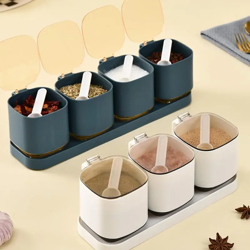 Spices Jars With Spoon Handy Condiments Jars With Spoons Condiment Jars Set Kitchen Seasoning Jar Set Multi Container For Salt