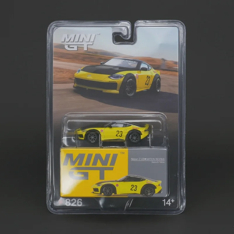 

MINIGT 826 IN STOCK 1:64 Nissan LBWK Z LBWK 400 Z LB NATION WORKS Ikazuchi Yellow Diecast Car Model Collection Toys
