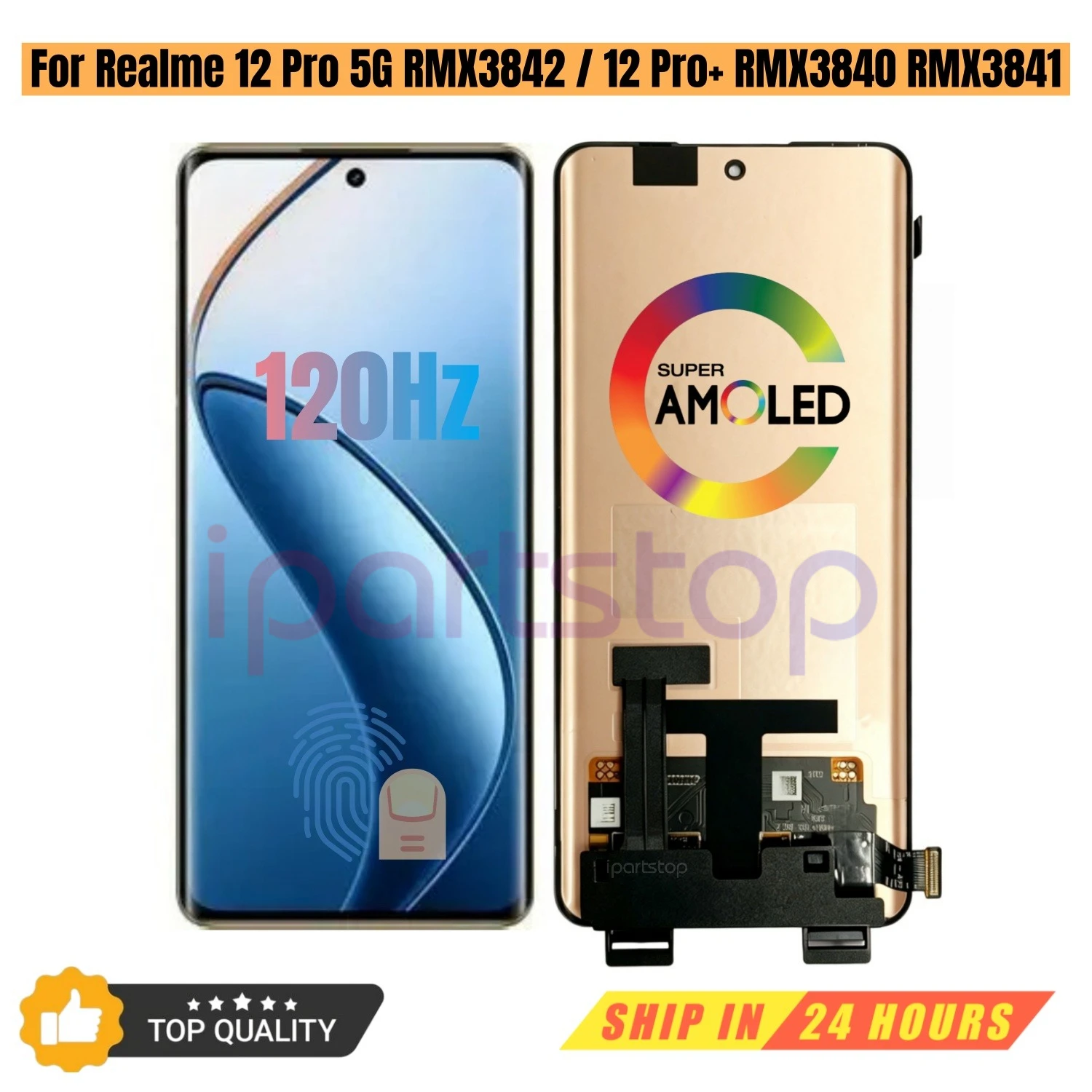 

iParts Replacement Display for Realme 12 Pro 5G RMX3842 12 Pro+ RMX3840 RMX3841 120Hz AMOLED Touch Screen Frame Assembly OEM