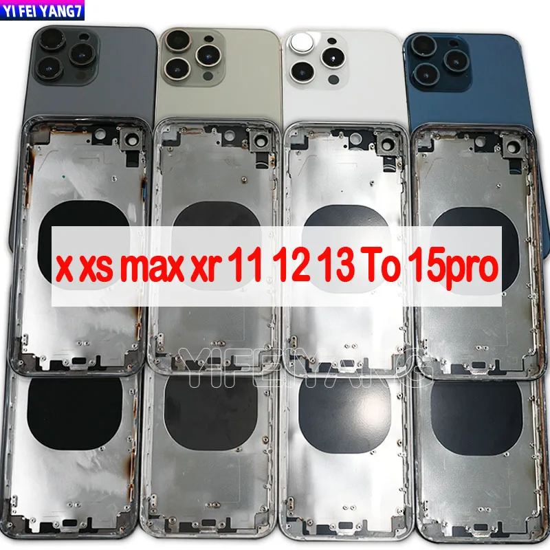 For iPhone XR 11 12 13 Like 15 Pro Housing XR Up To 15 Pro Housing Back DIY Back Cover Housing Battery Middle Frame Replacement