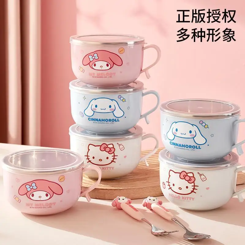 

Sanrio Cinnamoroll Hello Kitty Kawaii Anime Children Bowl Cute Spoon Fork Heat Proof Household Handle Soup Tableware Kids Gift