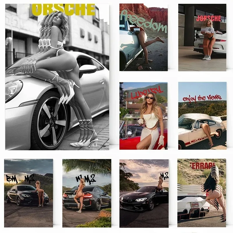 Cooles Auto, sexy, schöne Landschaft, Poster, dekoratives Leinwandgemälde, Wohnzimmer, Schlafzimmer, Wandkunst, Heimdekoration