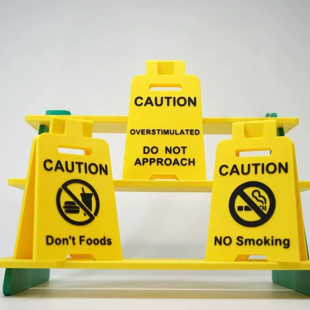 3D-Printed Warning Sign Desk Decor with Memo Holder, Creative Miniature for Office Desktop