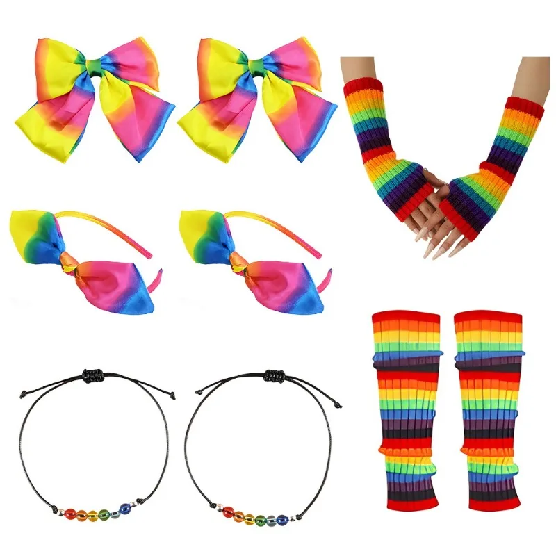 Harajuku Style Cosplay Costume Colorful Rainbow Wig Tutu Skirt Socks Accessories Suit for Women Girls Carnival Party Dress up