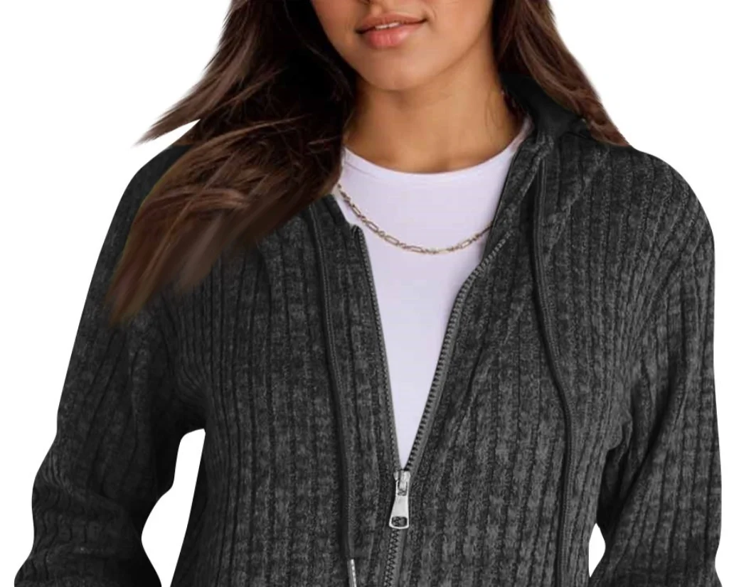 2026 Autumn and Winter Women's Solid Color Sanding Pit Loose Casual Hooded Knitted Sweater
