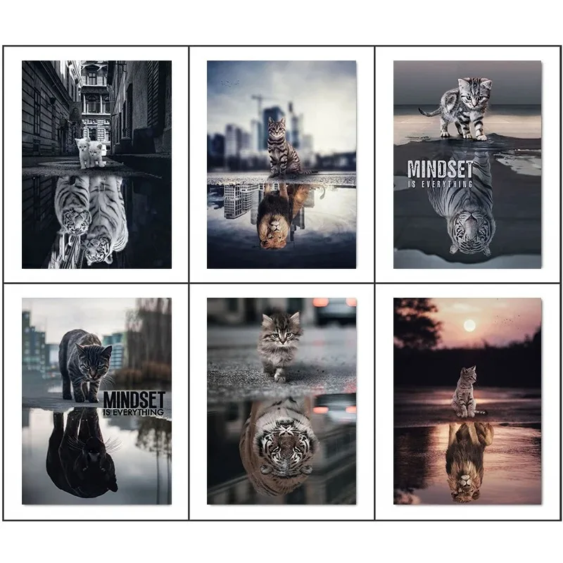 Современный стиль, абстрактная водостойкая картина распылением тушью, тигры, постер на холсте без рамы