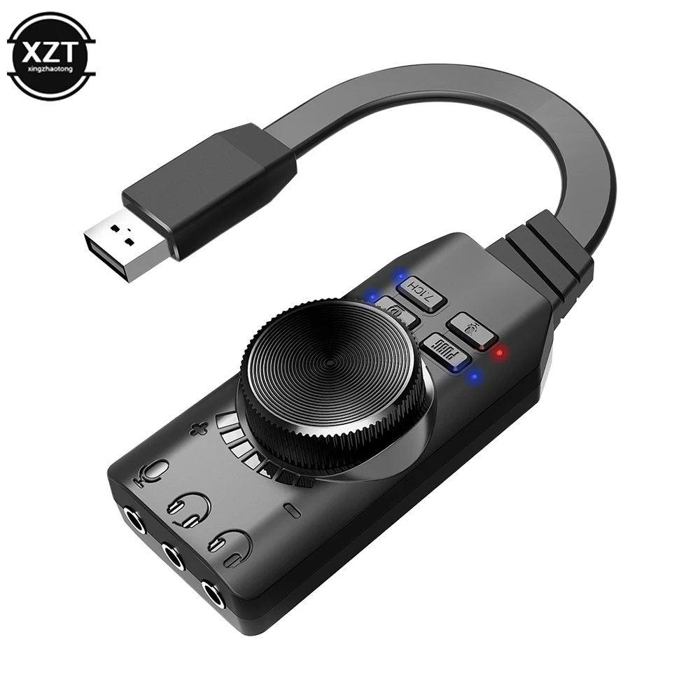 7.1Channel External USB Computer Game Sound Card for PUBG Gaming External Audio Card 3.5mm USB Adapter Plug and Play PC Laptop