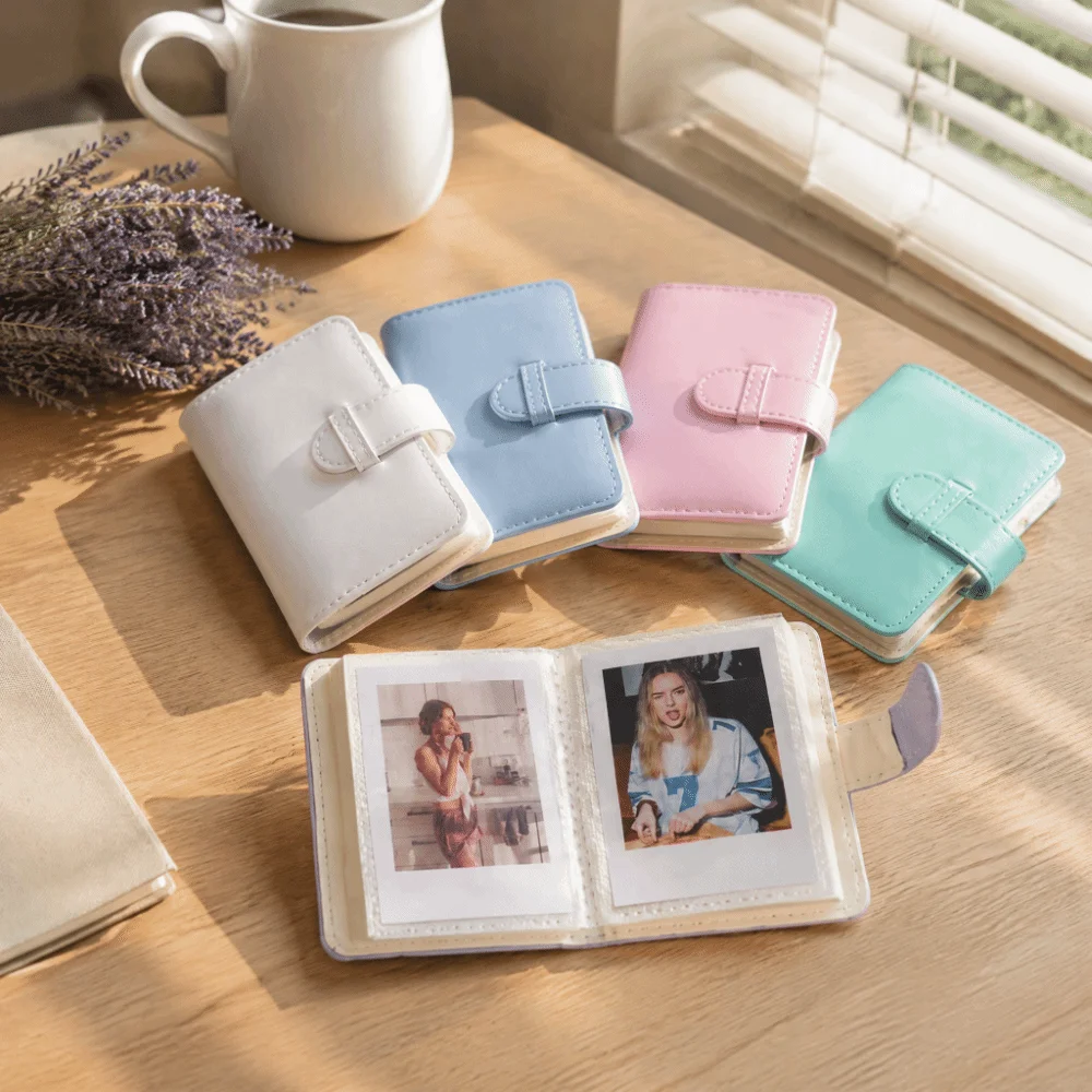 Neat Stitching 28 Pockets Instant Camera Photo Album Ring Closure PU Leather Photo Book Portable Mini Pocket Album Name Cards