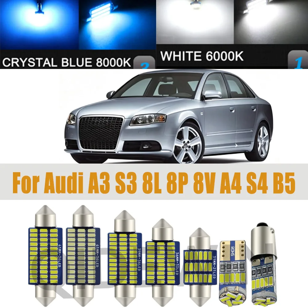 Interior LED Light Bulbs Kit For Audi A3 S3 8L 8P 8V A4 S4 B5 B6 B7 B8 A5 S5 A6 S6 C5 C6 C7 A7 S7 A8 S8 D3 Q5 SQ5 Q7 4L Canbus