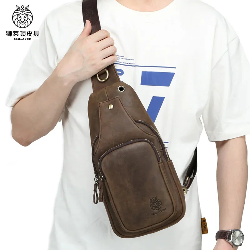 2024 New Men's Chest side for men Luxury cowhide sling Crossbody Multi functional Shoulder Bag Casual Handbag