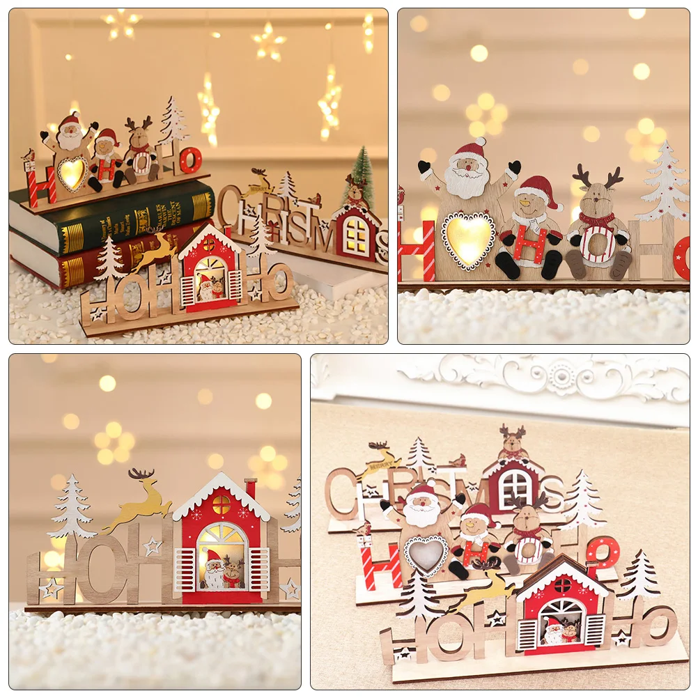 

1Set Christmas Luminous Hollow Wooden Desktop Adornments Assorted Color Xmas Decoration for Garden Home Photo Props