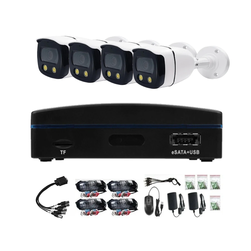 HESEE Colorful Night Vision Security Camera Kit CCTV AHD Outdoor Surveillance Analog Waterproof Warm Light Full Color DVR System