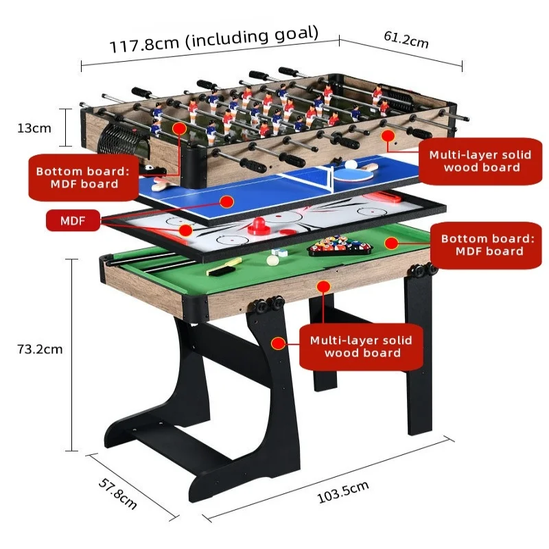 4-in-1 Multi-Functional Billiard Table Football Ice Hockey Table Tennis Table Solid Wood Multi-Layer Board