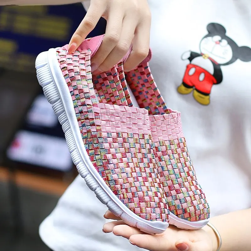 Handmade Woven Shoes Women Casual Shoes Slip On Breathable Flat Sneakers Spring Autumn Women Flats Loafers