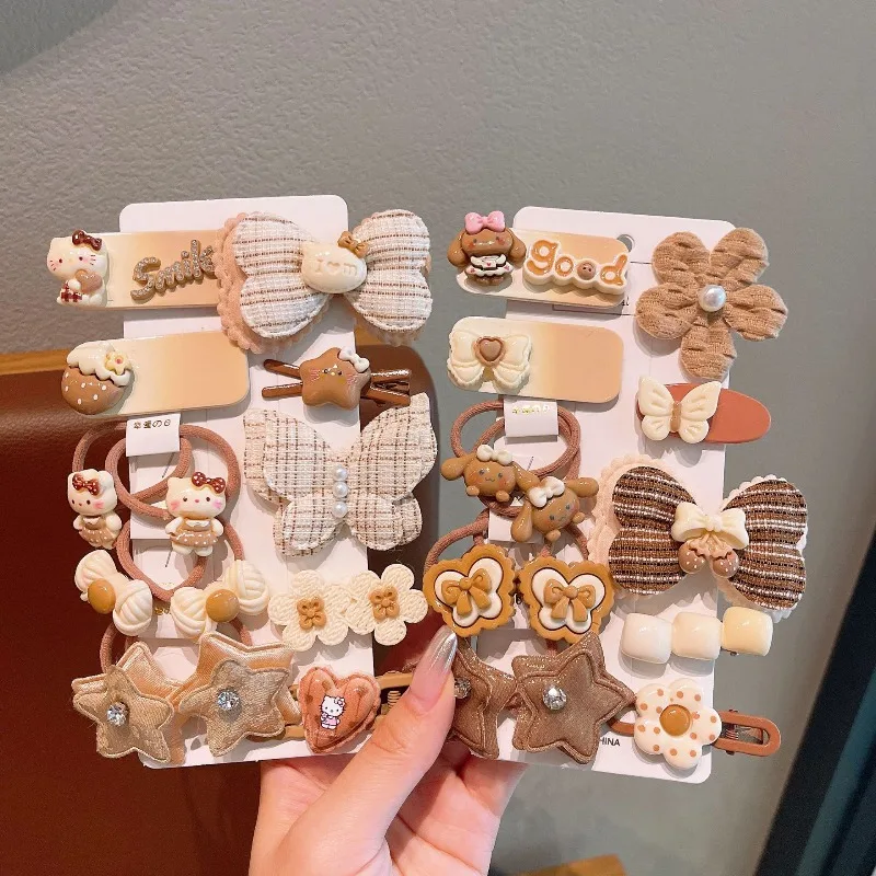 Cute Plush Bear Hair Clips for Girls Baby Barrettes with Bow Flower Brown Beige Hairpins Side Clips Kids Hair Accessories Set