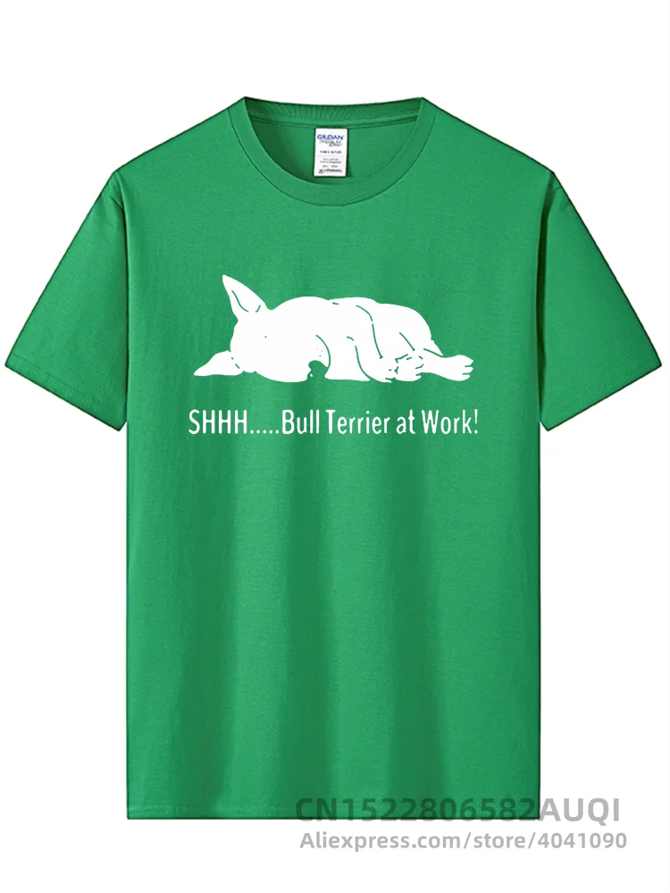 Tee Bull Terrier At Work T Shirts Funny Graphic Fashion New Cotton Short Sleeve O-Neck T-shirt