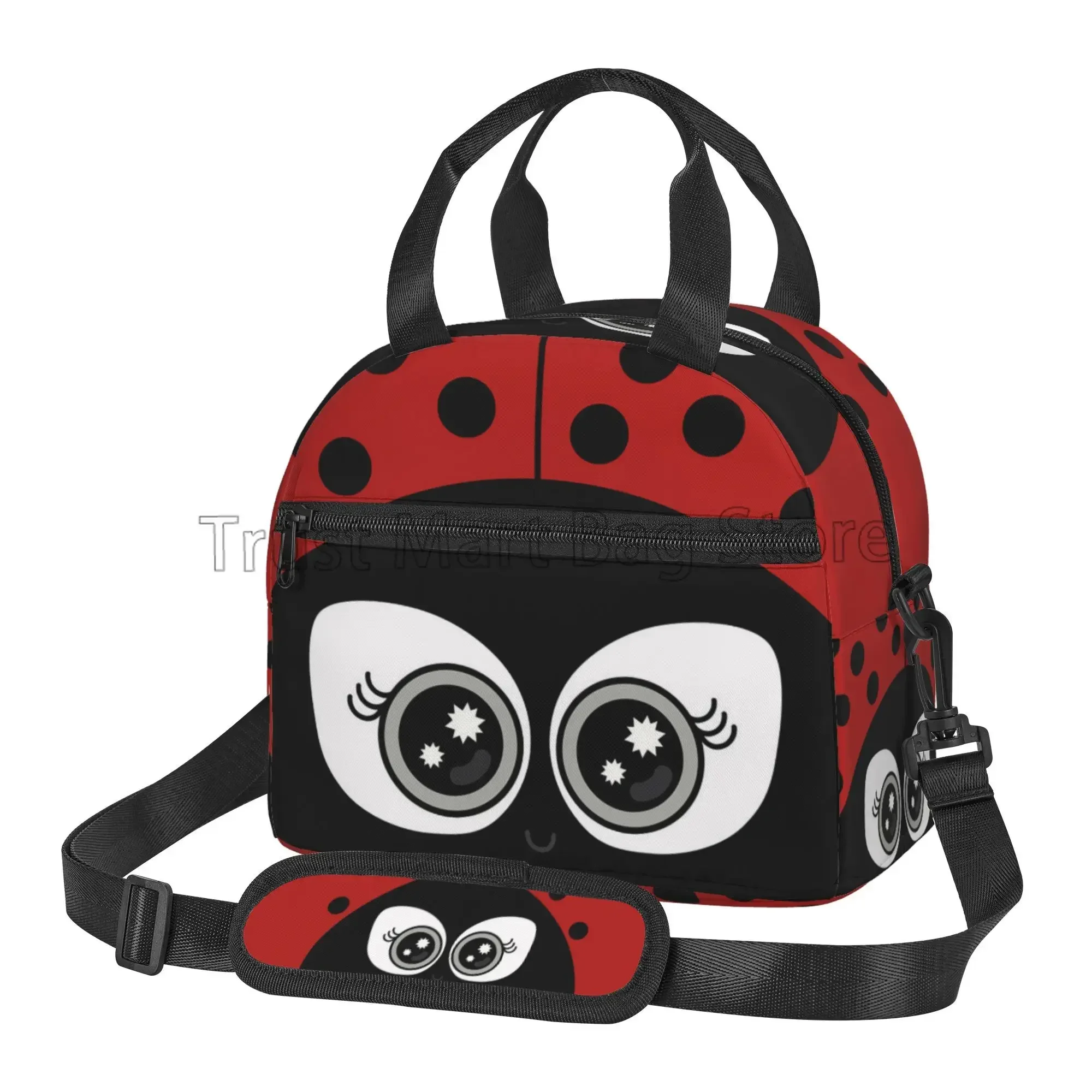 Cute Cartoon Ladybug Insulated Lunch Bags for Children Women School Work Picnic Reusable Portable Thermal Bento Box with Strap