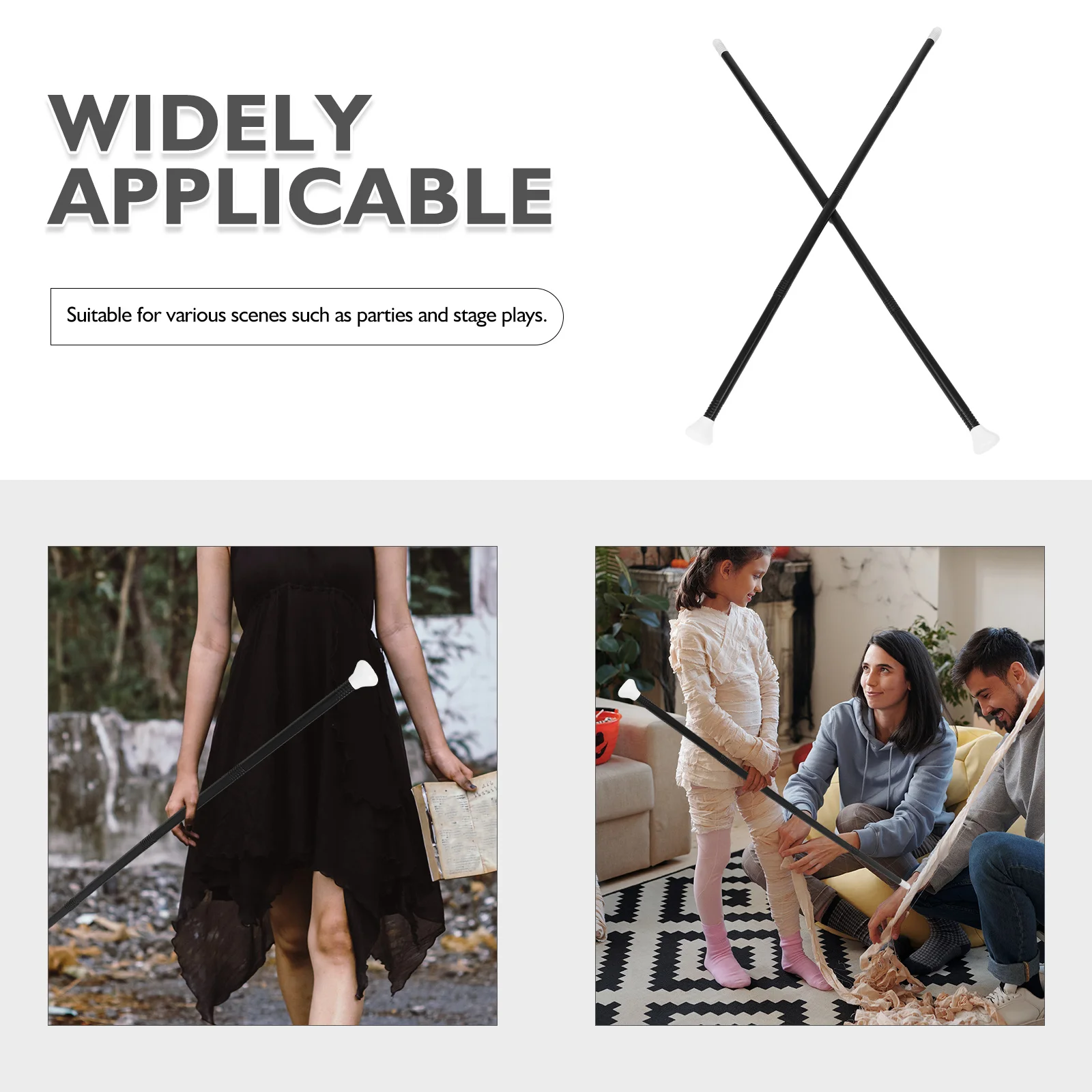 2 conjuntos cosplay assistente pessoal cana traje prop preto leve mágico bengala decoração de halloween varinha preta