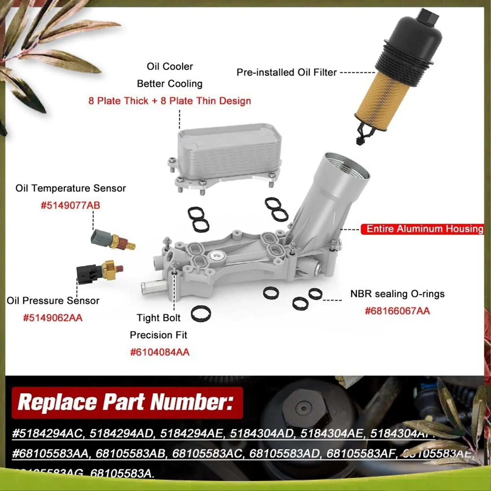 

Корпус адаптера масляного фильтра AB98 Фильтр двигателя для Jeep-Dodge-Chrysler Ram 3.6L V6 68105583AE 68105583AF 68105583AA