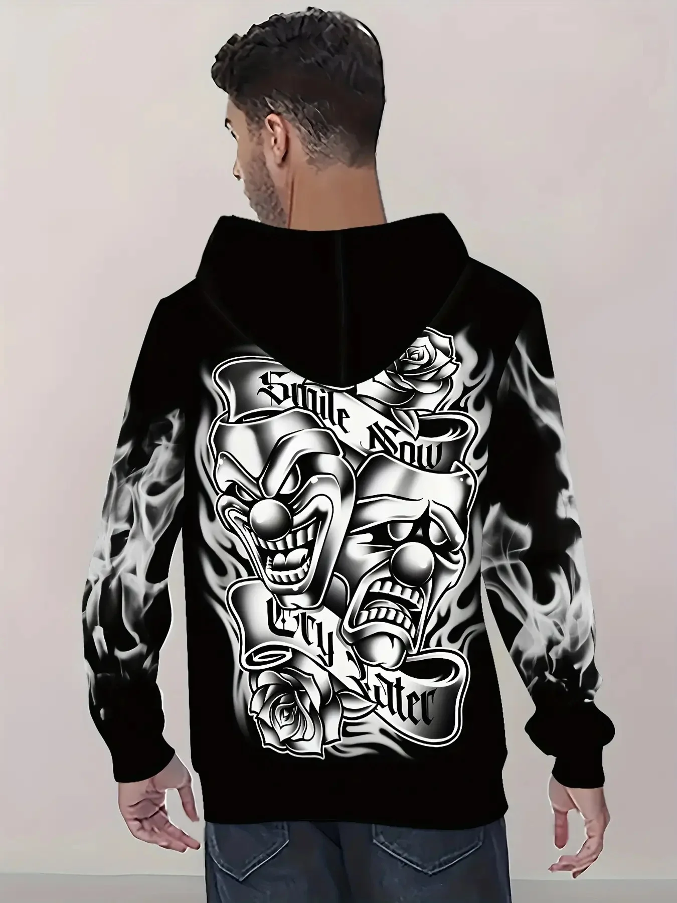 New model: men’s hooded long-sleeve loose-fitting casual printed basic sweatshirt. Perfect for young people in spring, summer, a