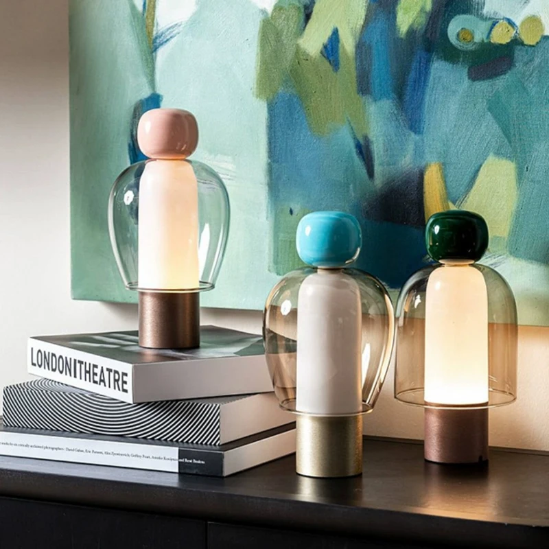 

Bedside Portable Table Lamp Indoor Bedrooms Rechargeable Rotary Switch Warm Light Stepless Brightness Adjustment Aluminum Glass