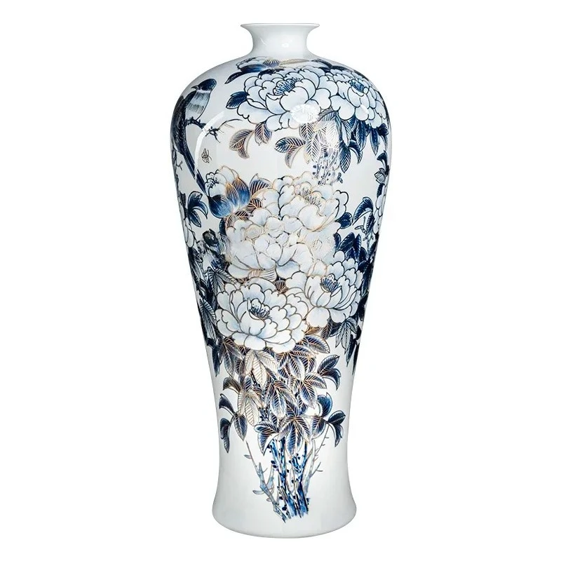 

Ceramic Light Luxury Hand Painted Golden Outline Floor Vase Living Room and Hotel Company Opening Decoration Decoration