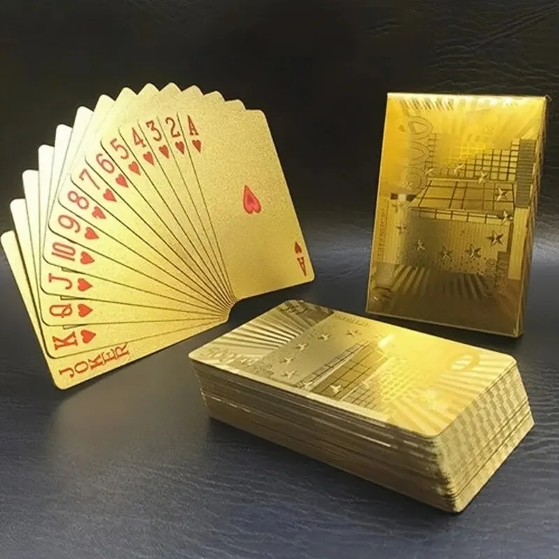 Cartes de jeu de poker en plastique de style européen, feuille d'or, accessoires de jeu étanches, outils magiques, objets de collection de vacances, cadeaux de fête