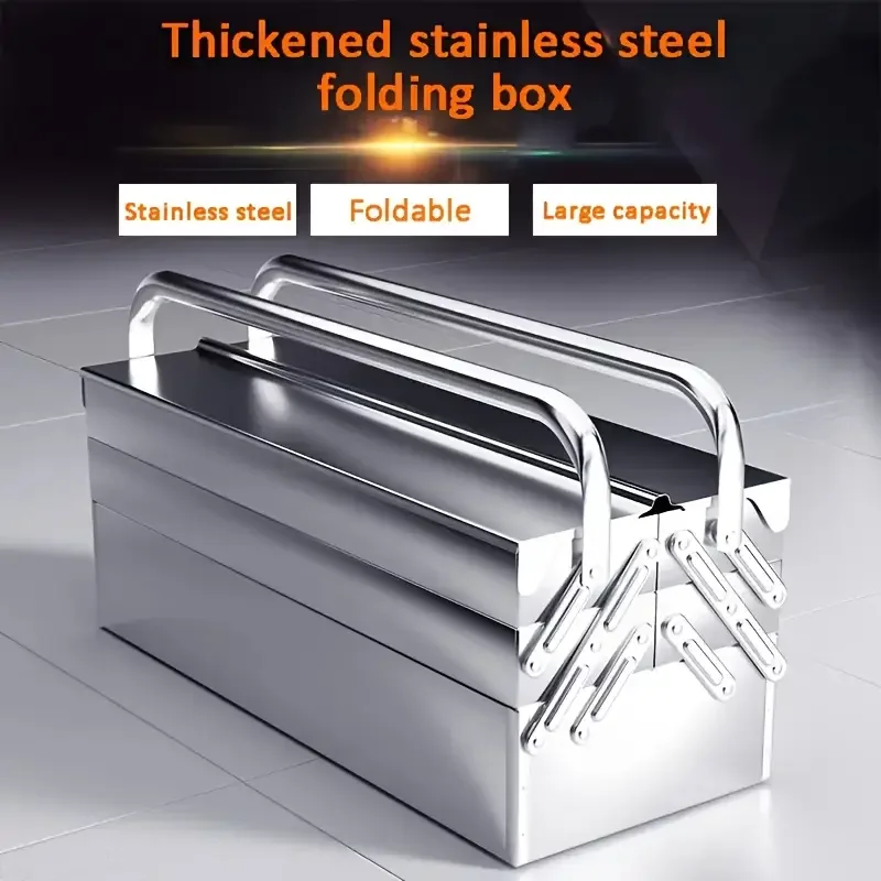 Three-layers Cantilever Tool Box crafted from Stainless Steel for Home and Auto Repair Folding Metal Toolbox