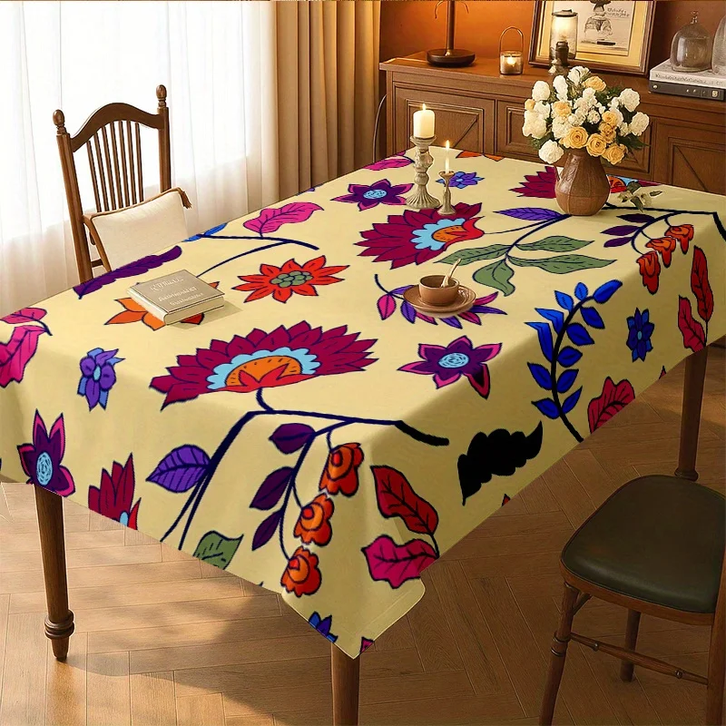 1pc Soft, Stylish, and Beautiful Colorful Floral Pattern Tablecloth, Machine Washable and Easy to Clean, for Dining Table / Coffee Table / Desk / Cafe Table, Picnic / Outdoor Dining Table / Camping Table, Refined Living, Home Textiles