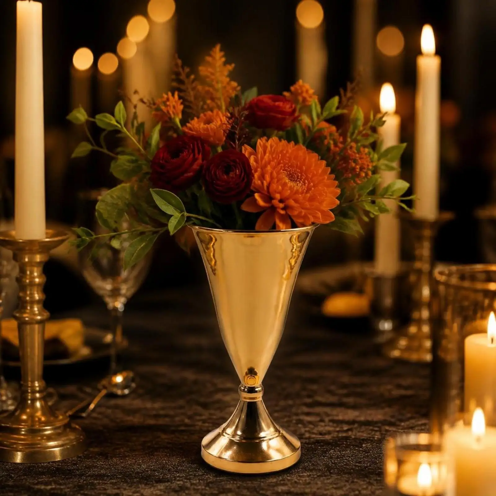 Tall Iron Flower Vase Ornamental Gold Coated Pedestal Goblet Style for Wedding Table Centerpiece Decor
