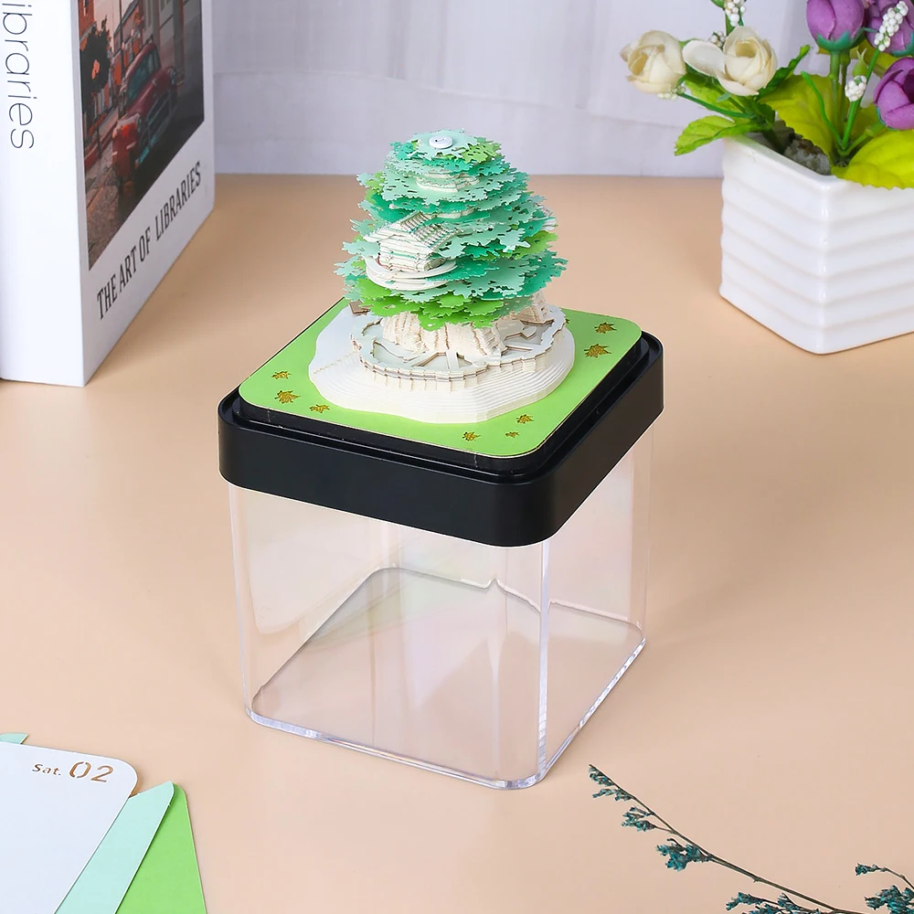 Omoshiroi Block 2024 Calendar 3D Notepad Block Sakura Tree 3D Memo Pad Cute Note Paper Art 3D Artistic Notepad Christmas Gift