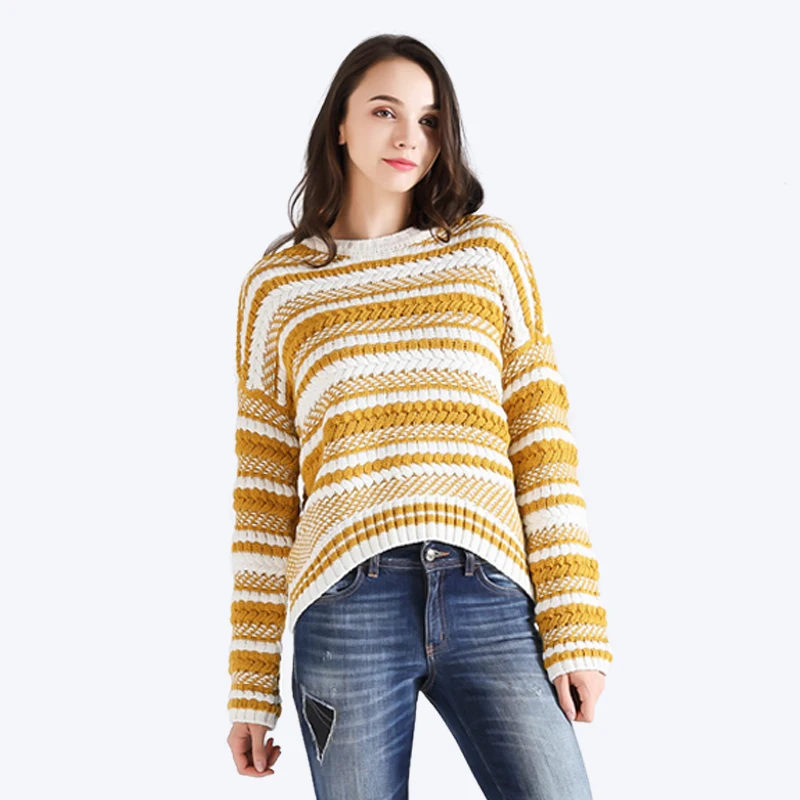 BAHTLEE-Women's Wool Pullovers, Knitted Sweater, O-Neck Jacquard Process, Loose Style, Thick, Keep Warm, Autumn, Winter