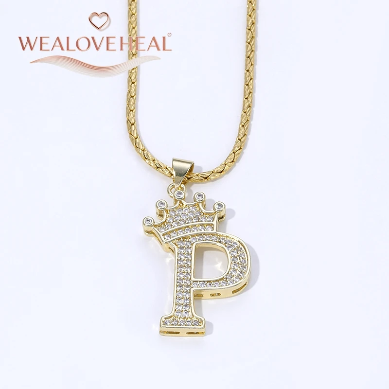 18K Vergoldete A-Z Kronen-Initial-Halskette, Iced Out CZ 26 Buchstaben-Anhänger-Kette, Personalisierter Hip-Hop-Schmuck Geschenk für Ihn und Sie – Detail 34